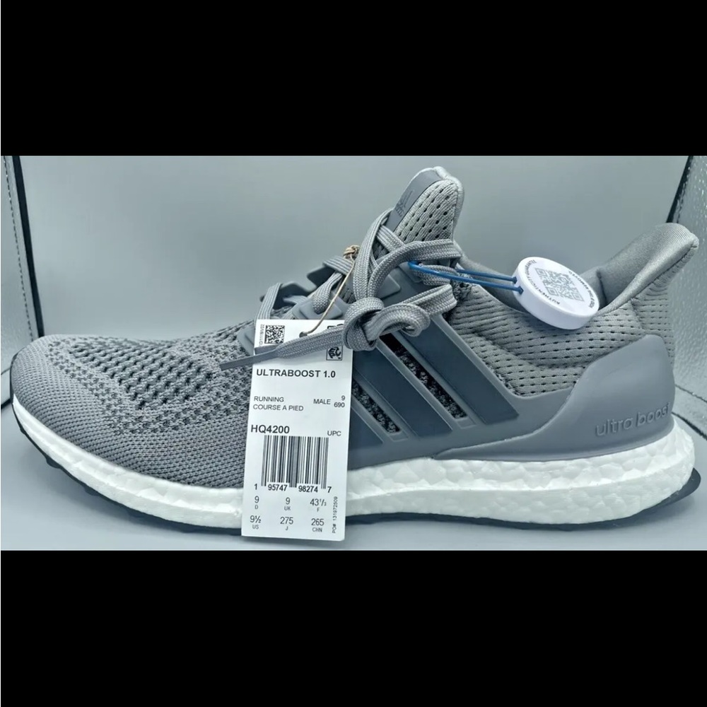 Men’s Size 9.5 - adidas UltraBoost 1.0 DNA Low Grey/Black Running - Shoes HQ4200
